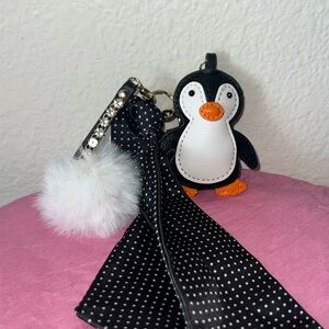 Chilly the Penguin Bag Charm Keychain with Black and White Polka Dot Twilly